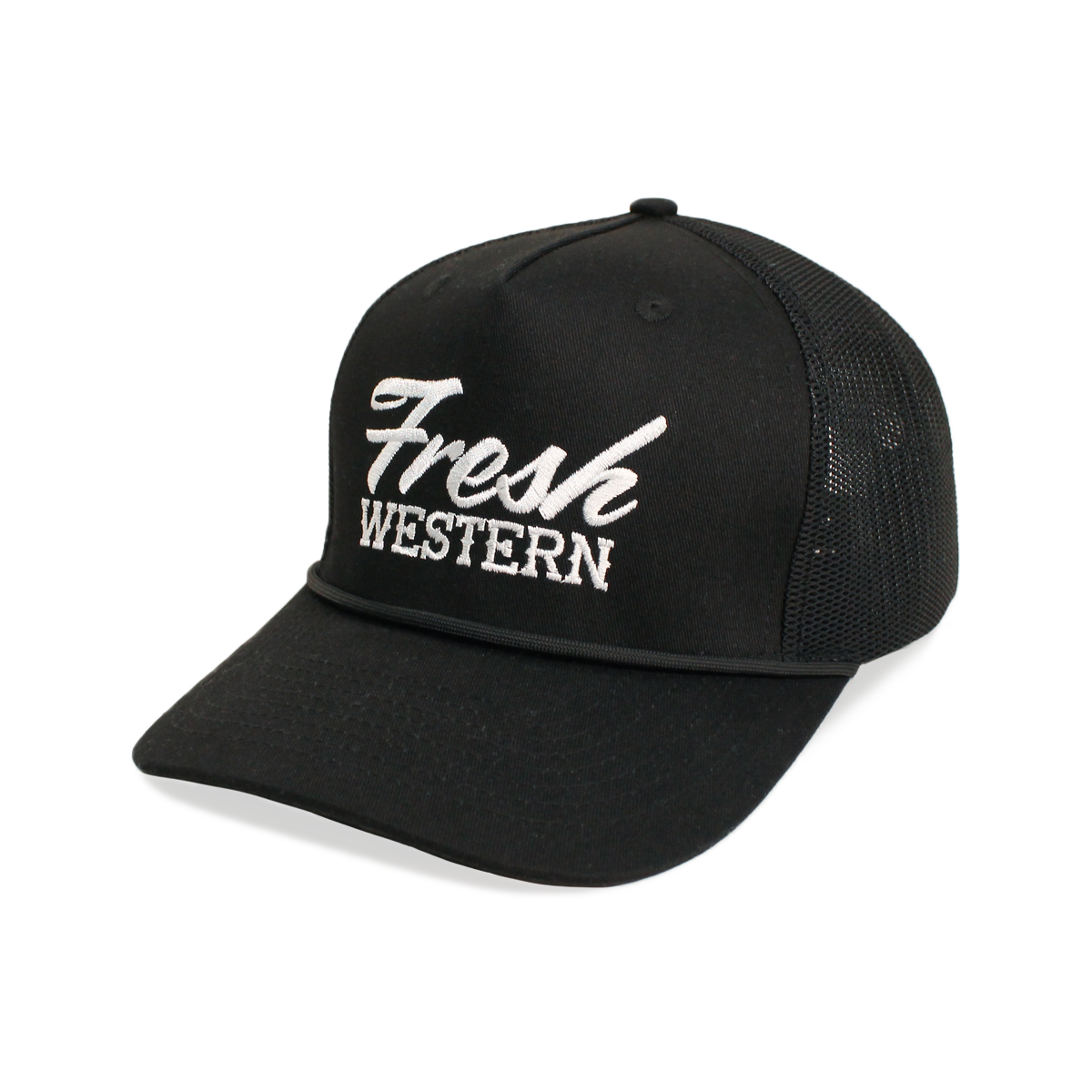 Fresh Western Rope Trucker Hat-High Profile 5-Panel Mesh Black