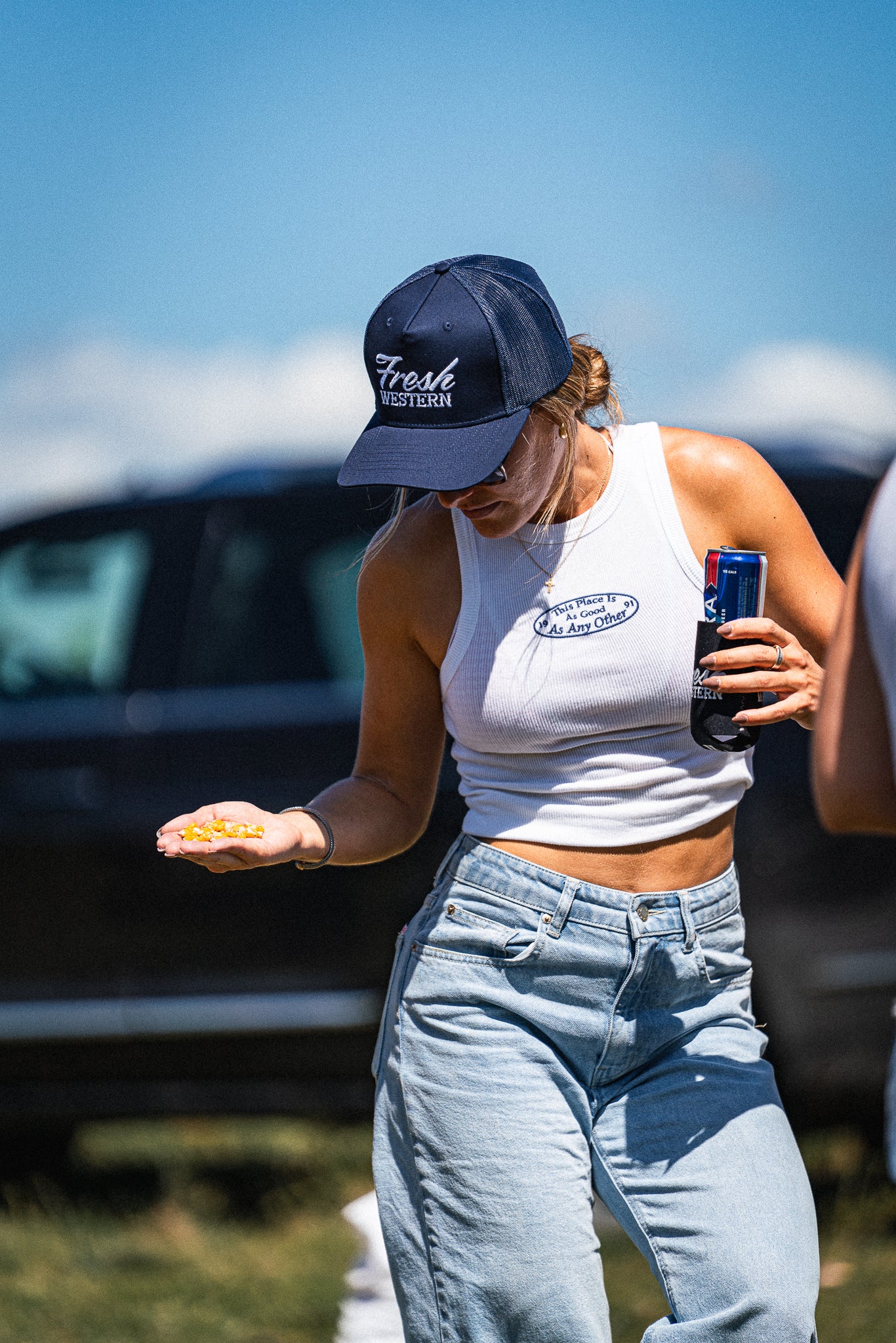 5-Panel Trucker Hat | Navy + White