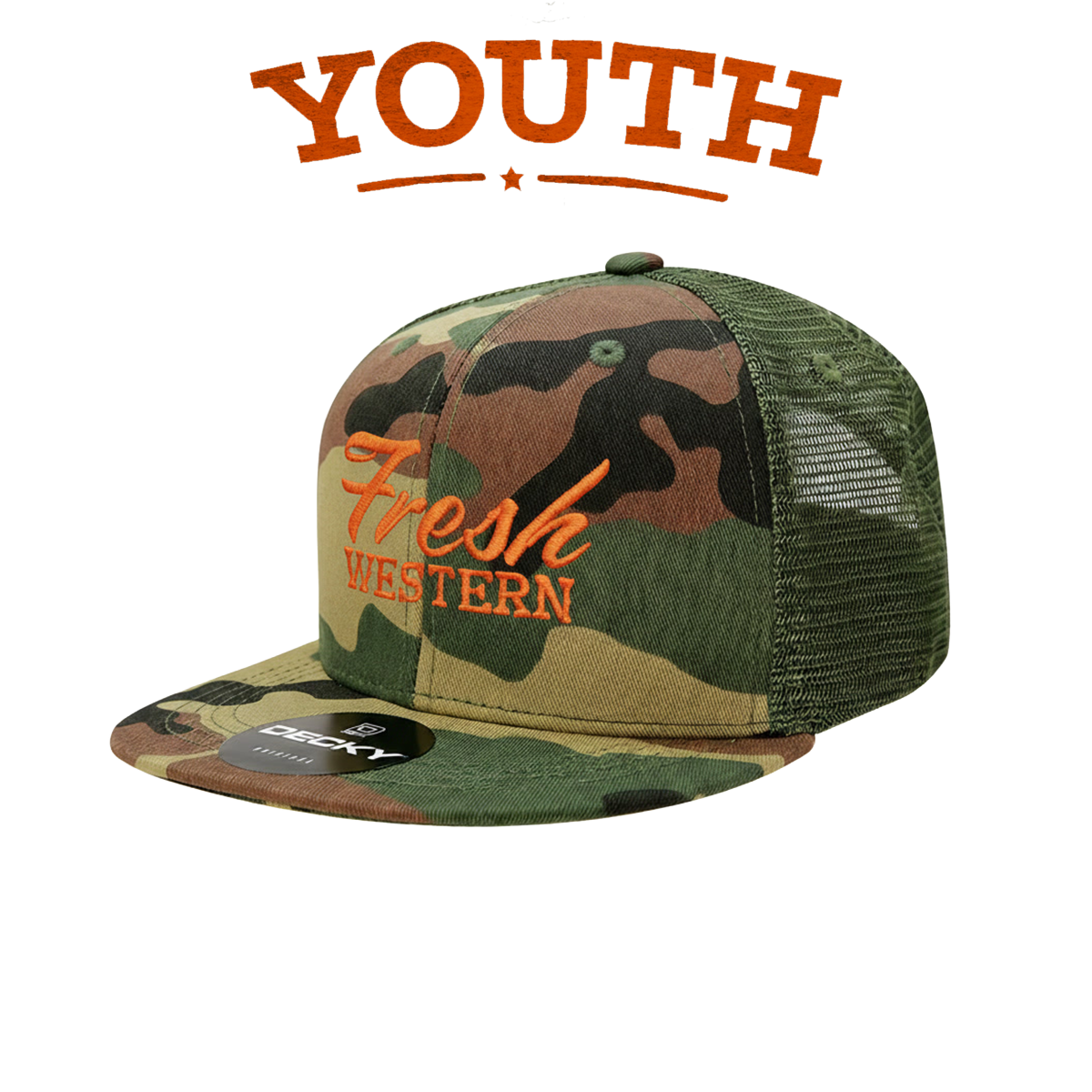 Youth Tour Hat | Woodland Camo + Blaze